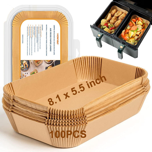 HONYAO Air Fryer Paper Liners for Ninja Airfryer, 8.1x5.5 inch Rectangle Disposable Parchment Papel for Foodi Dual Zone DZ201/ DZ401/ DZ550/ DZ090/ DZ100, Food Grade Air fryer Accessories BPA free