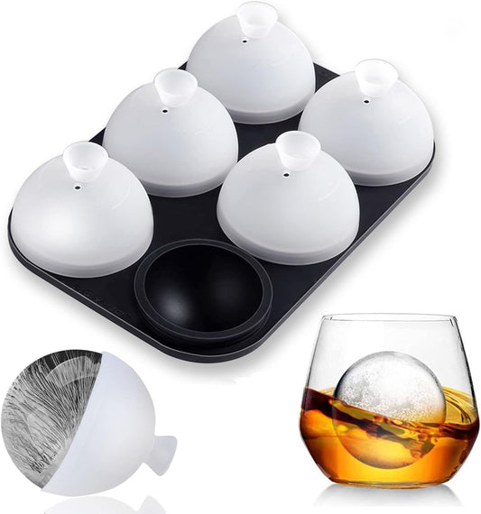 Whiskey Ice Ball Mold, Silicone Ice Ball Maker Mold with Individual Lid Easy Fill and Release Round Sphere Ice Mold for Cocktails Bourbon - 2 inch 6 Ice Balls