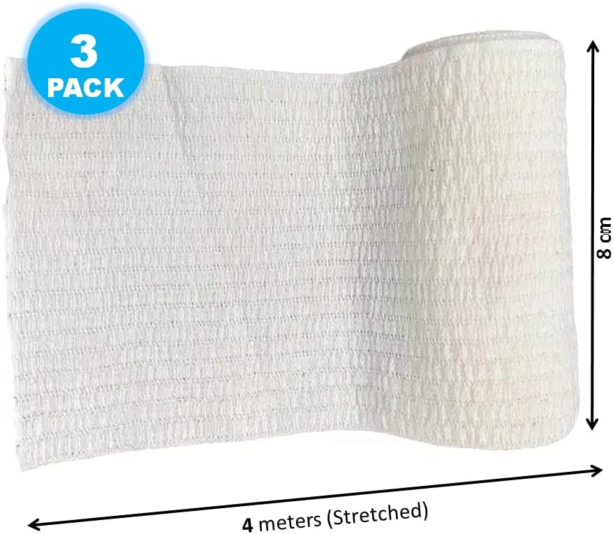 Elastic Support and Compression Bandage Easy to Apply (8cm x 4M) for Sports Healthcare Professionals - Use on Knee, Elbow or Ankles