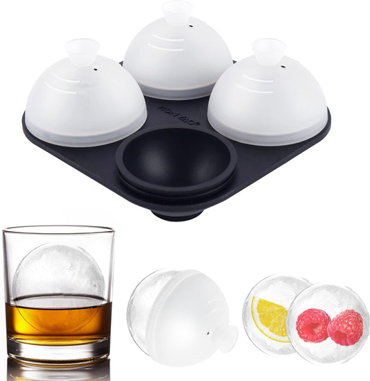Whiskey Ice Ball Mold, HONYAO Ice Ball Maker Mold 100% Silicone Round Balls Ice Cube Tray with Clear Individual Lid, 2.4in Large Sphere Ice Ball Molds for Cocktails Bourbon Rum - 4 Iceballs