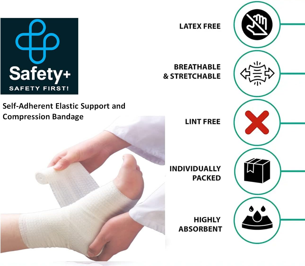 Elastic Support and Compression Bandage Easy to Apply (8cm x 4M) for Sports Healthcare Professionals - Use on Knee, Elbow or Ankles