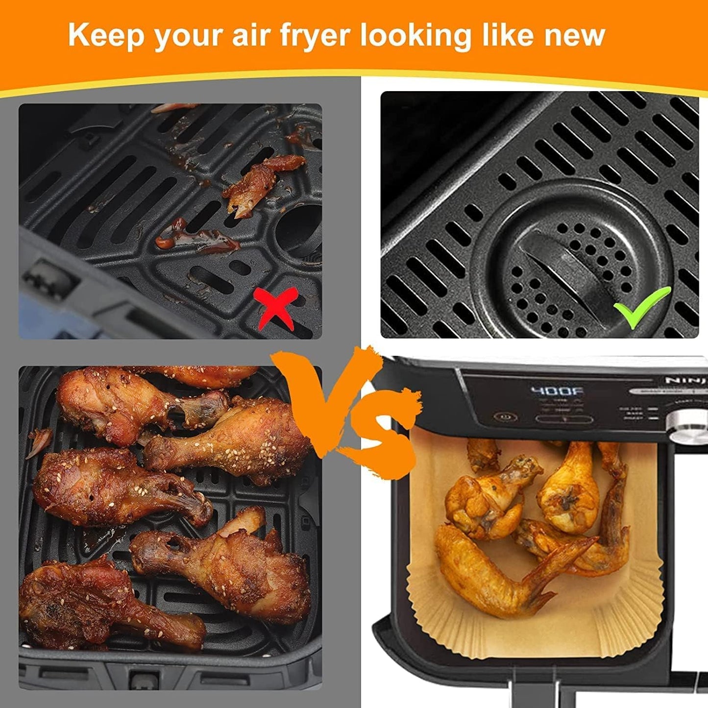 HONYAO Air Fryer Paper Liners for Ninja Airfryer, 8.1x5.5 inch Rectangle Disposable Parchment Papel for Foodi Dual Zone DZ201/ DZ401/ DZ550/ DZ090/ DZ100, Food Grade Air fryer Accessories BPA free
