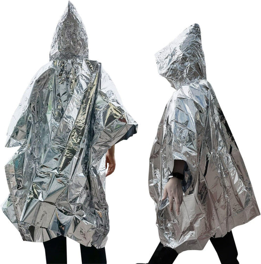 Emergency Blanket Raincoat Camping Hiking Survival Thermal Foil Lined Festival Adult Mens Womens