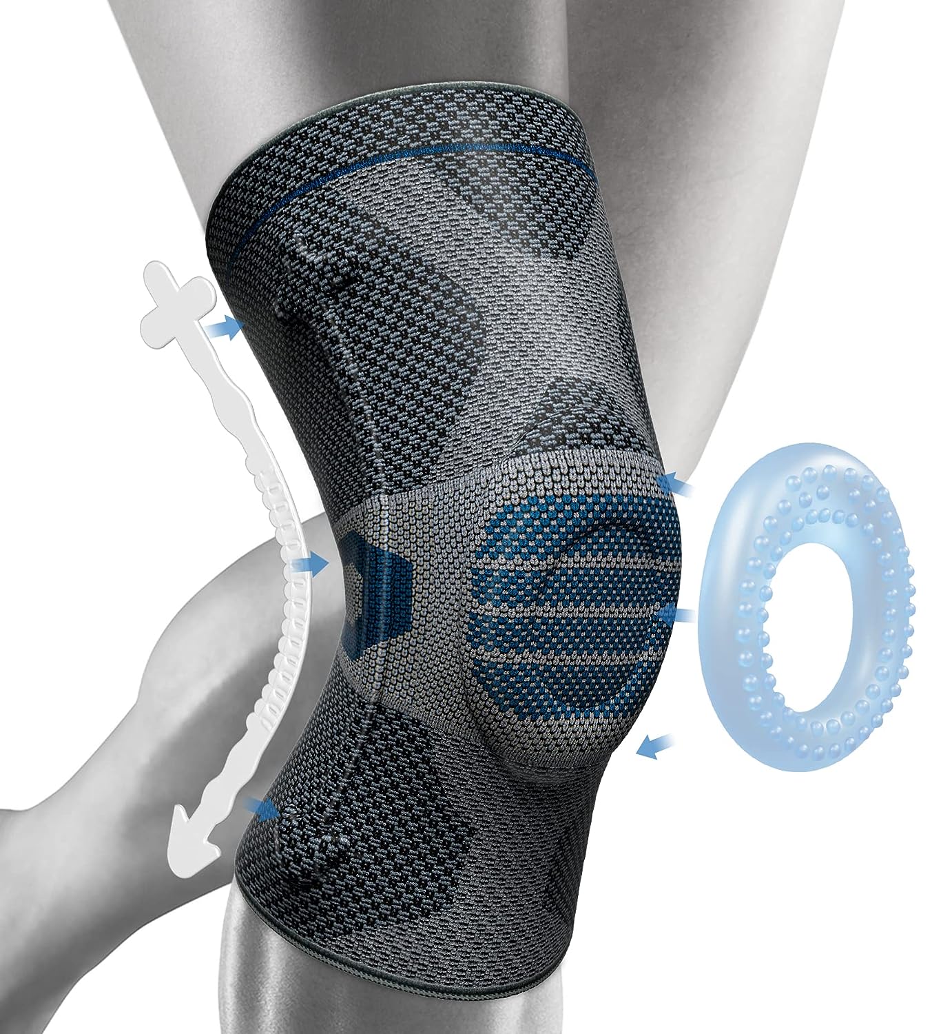 Knee Support, Compression Knee Sleeve with Patella Gel Pad & Side Stabilizers, Knee Support for Pain Relief, Knee Brace for Running, Workout, Arthritis, Joint Recovery