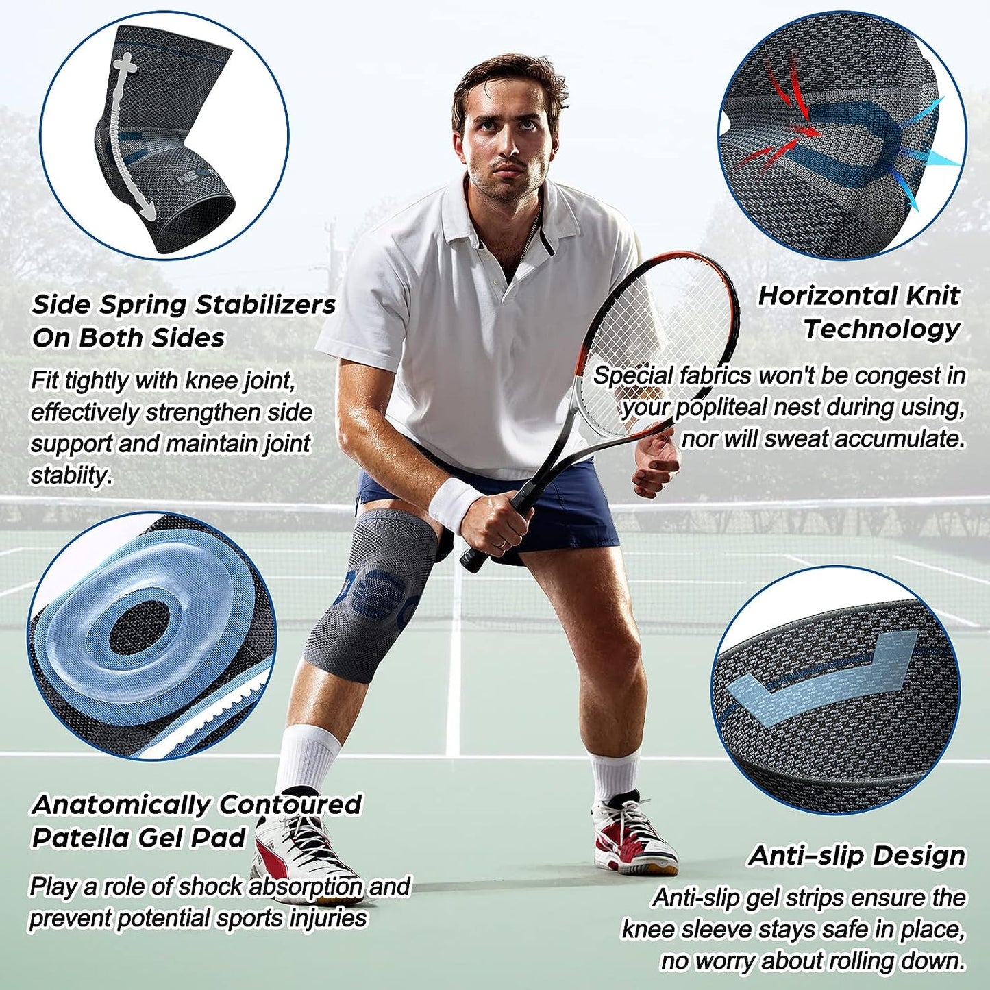 Knee Support, Compression Knee Sleeve with Patella Gel Pad & Side Stabilizers, Knee Support for Pain Relief, Knee Brace for Running, Workout, Arthritis, Joint Recovery